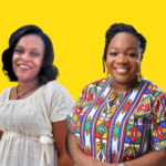 Composite photo of Dr Rediet Mesfin and Faustina Ning’a Cikanda, who have joined Light for the World as Senior Experts in Inclusive Education and Economic Empowerment respectively. Rediet is wearing a white dress and Faustina is wearing a brightly-coloured zip-up top. Both are smiling at the camera. The background is yellow.